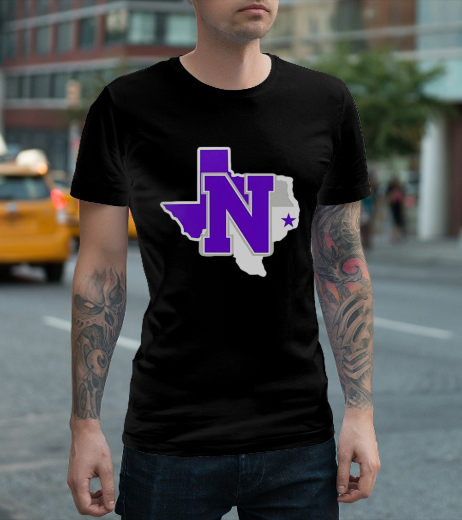 Norton High School Football Texas Map Purple N Star T-Shirt