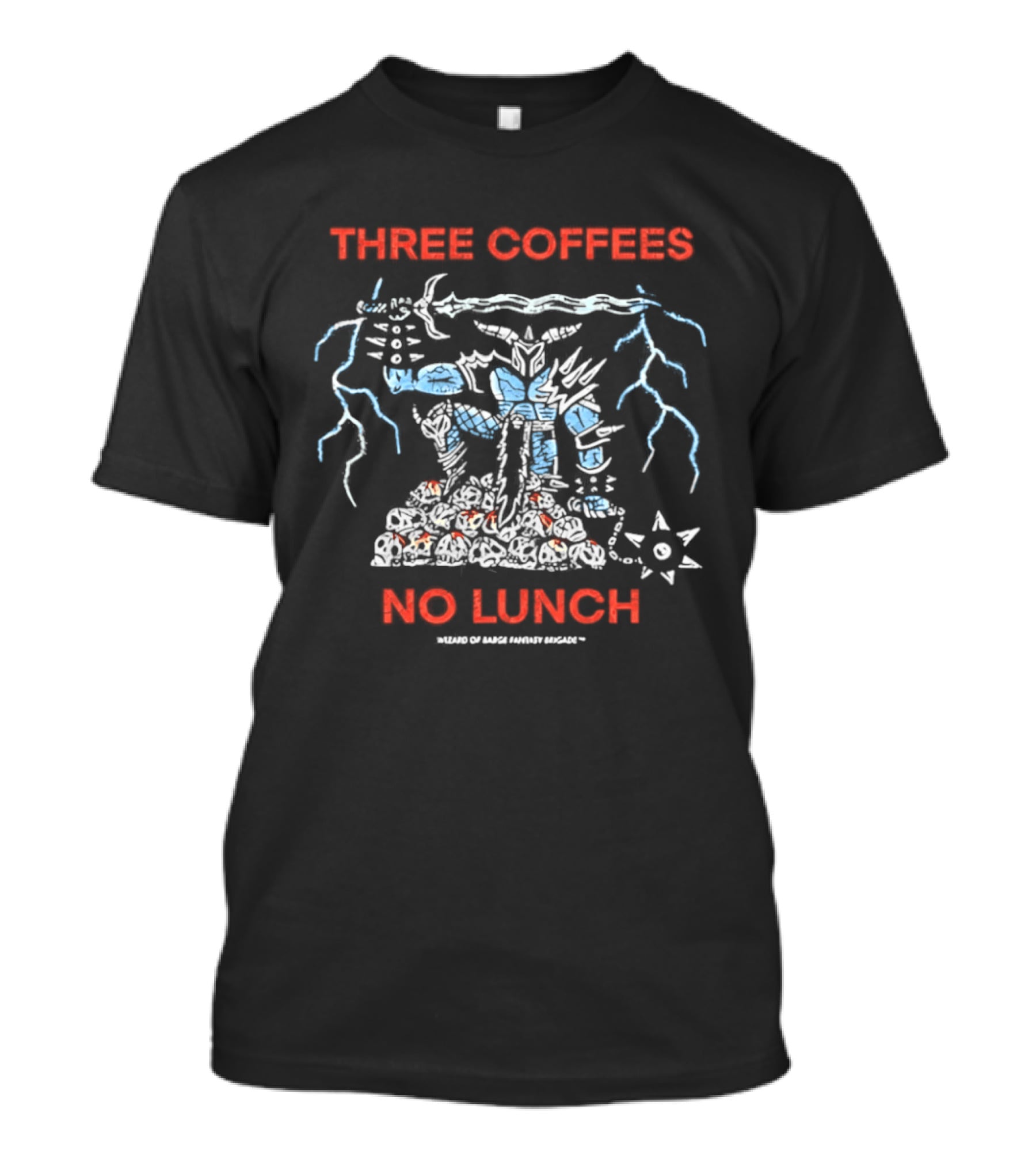 Three Coffees No Lunch Robot Lightning Starburst T-Shirt