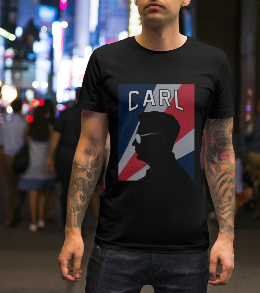 CARL Silhouette With Red And Blue Angled Stripes T-Shirt