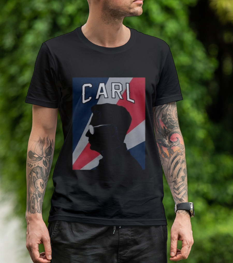 CARL Silhouette With Red And Blue Angled Stripes T-Shirt