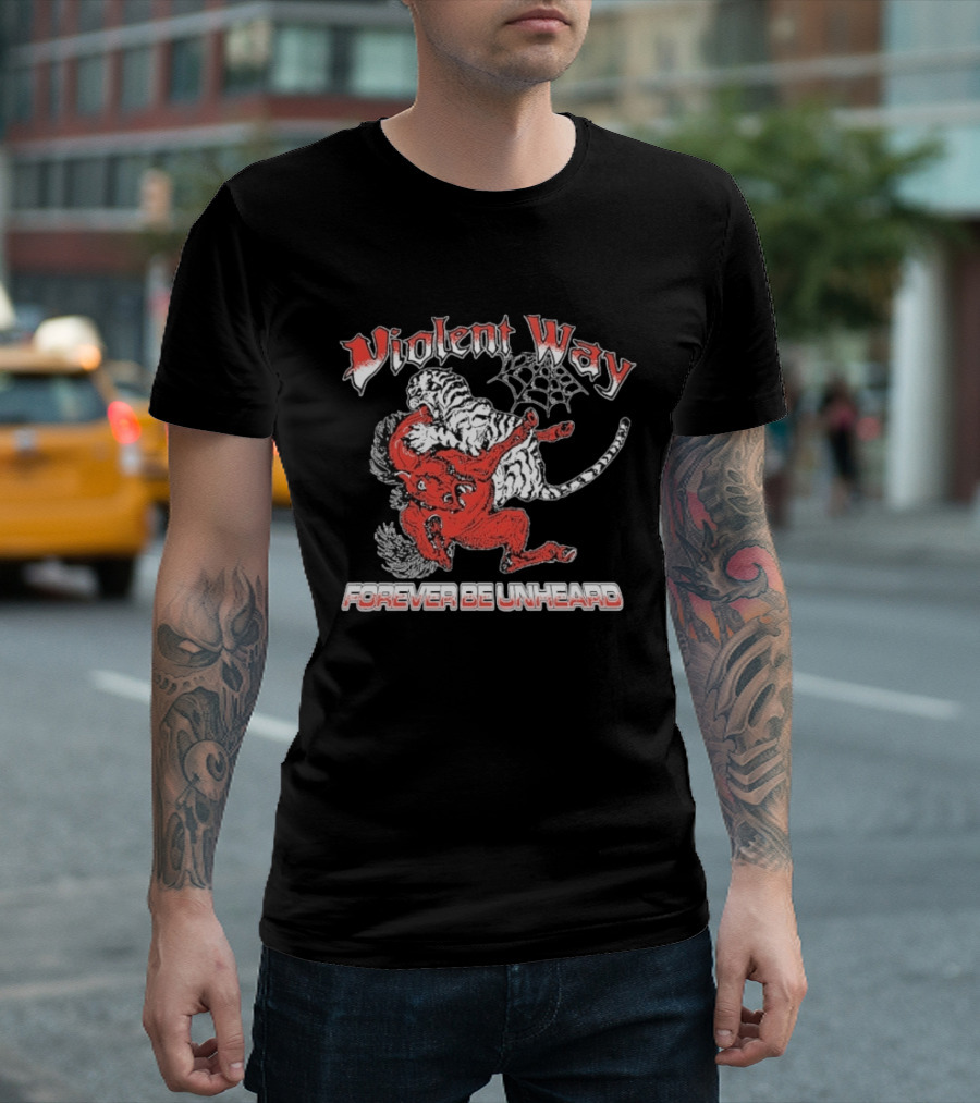 Violent Way Forever Be Unheard Tiger Red Devil Wrestling Tiger Spiderweb T-Shirt