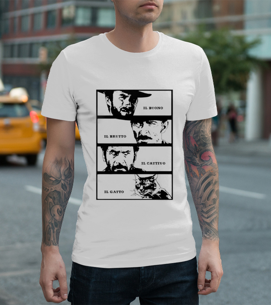 Four Amigos Il Buono Il Brutto Il Cattivo Il Gatto Classic Movie T-Shirt