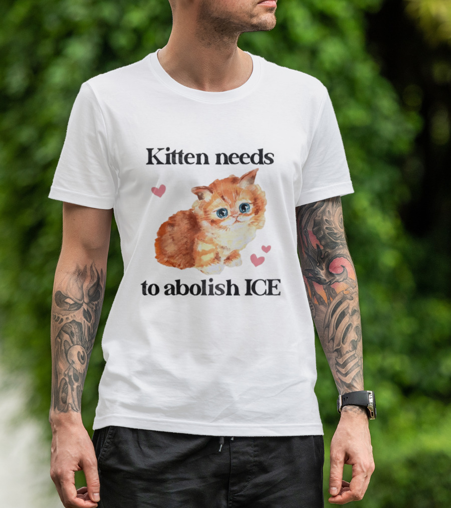 Kitten Needs To Abolish ICE Cute Cat With Hearts T-Shirt