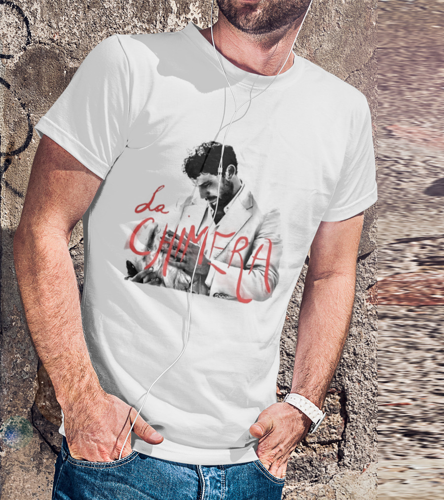 La Chimera Film Red Neon Style Text Over Mysterious Figure T-Shirt