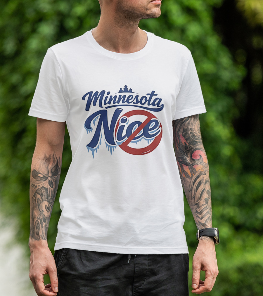 Minnesota Nice Anti Ice Dripping Text Red Circle Blue Letters T-Shirt