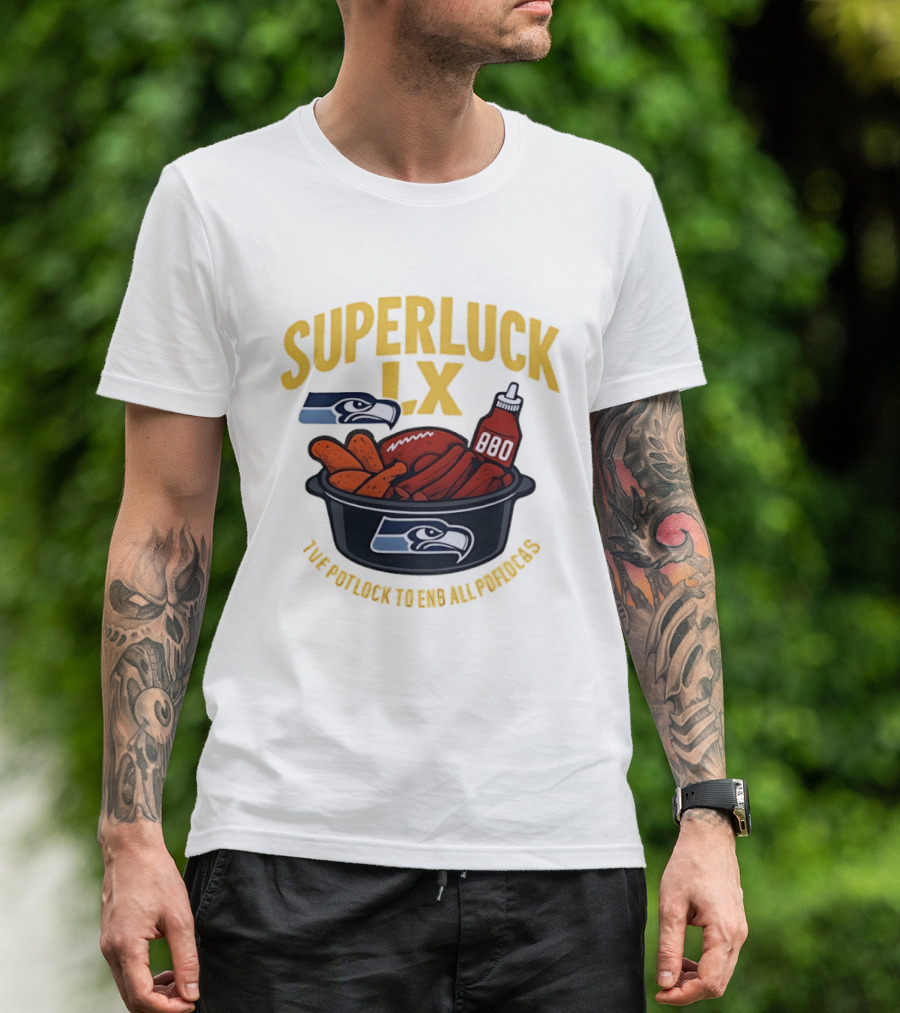 SuperLuck LX Seattle Seahawks Potluck BBQ Football T-Shirt