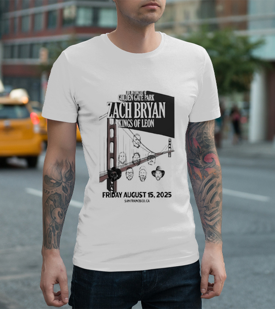 Zach Bryan Kings Of Leon Golden Gate Park San Francisco August 15 2025 Tour T-Shirt