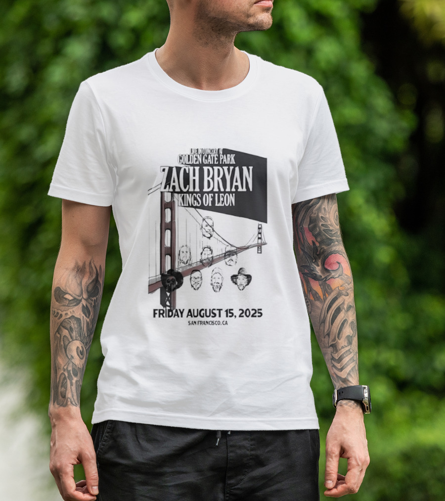 Zach Bryan Kings Of Leon Golden Gate Park San Francisco August 15 2025 Tour T-Shirt
