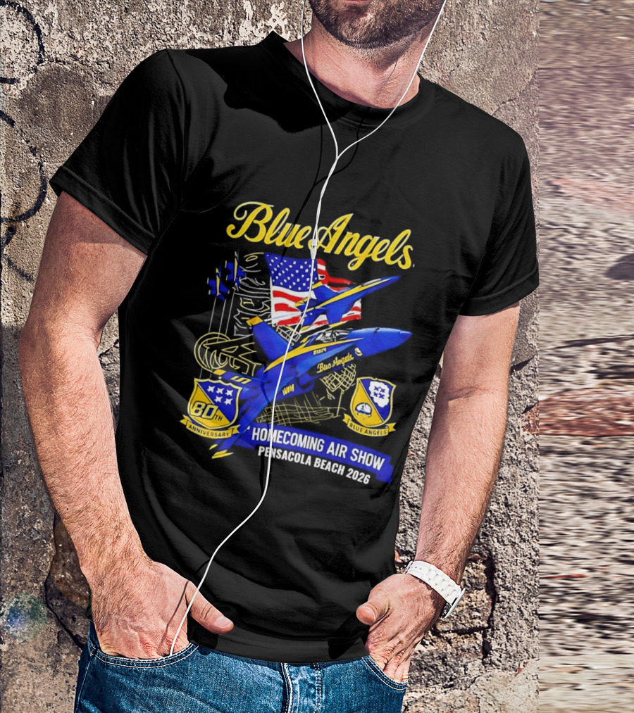 Blue Angels Homecoming Air Show Pensacola Beach 2026 American Flag Jet Aviation T-Shirt