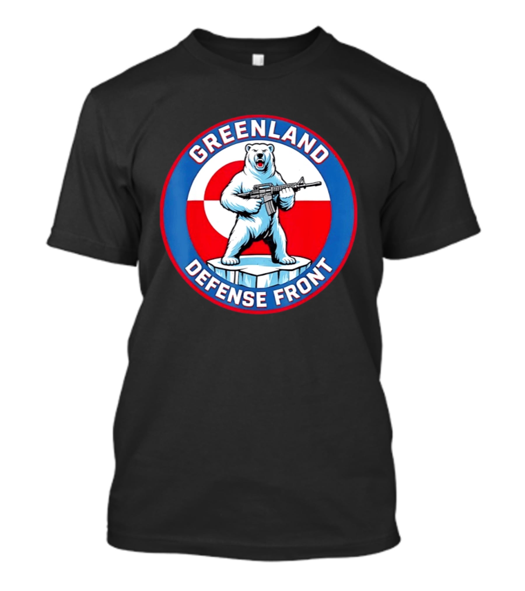 Greenland Defense Front Grumpy Polar Bear Holding Rifle T-Shirt