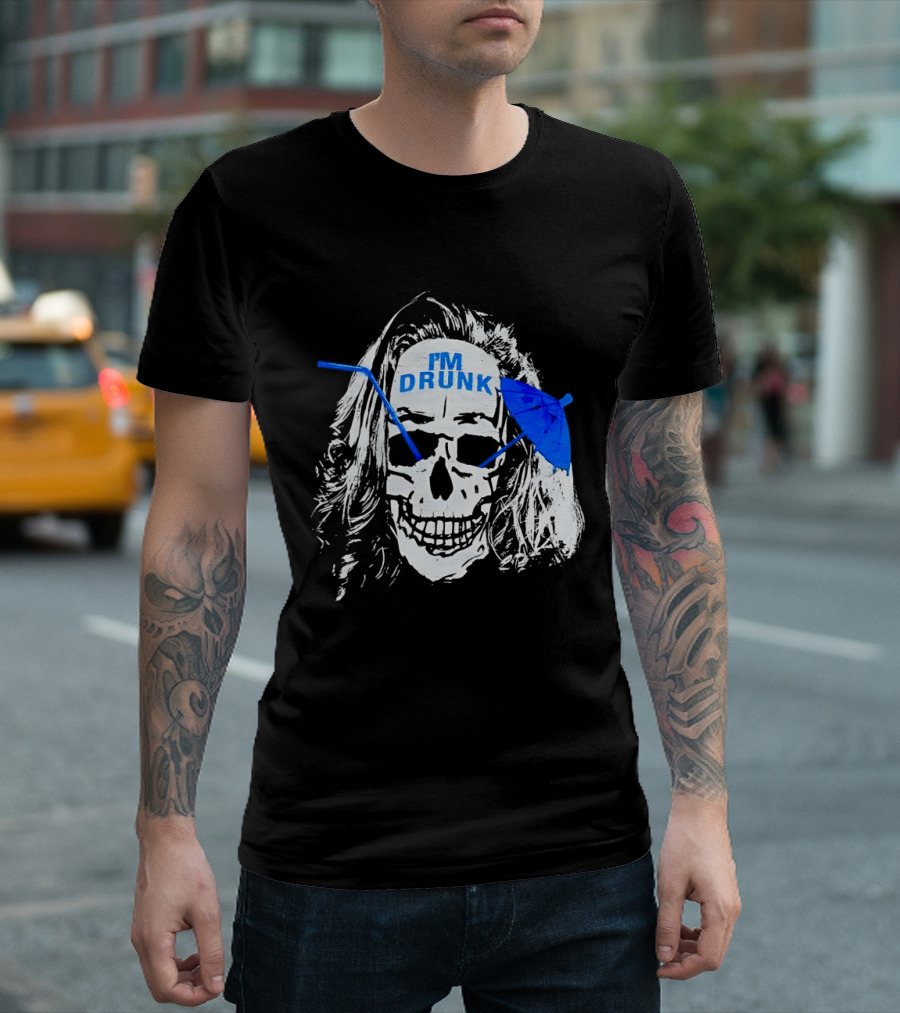 Skull I'm Drunk Brannigan Blue Straw Umbrella T-Shirt