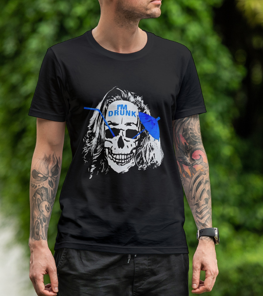 Skull I'm Drunk Brannigan Blue Straw Umbrella T-Shirt