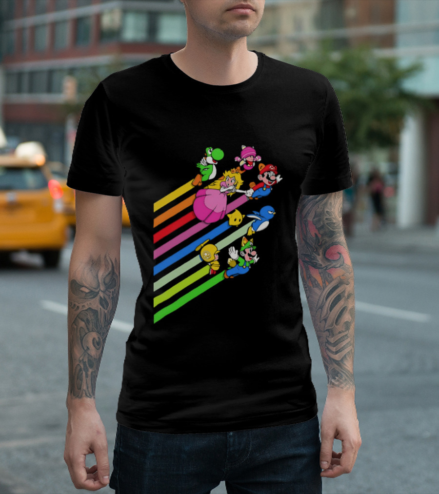 Super Mario Yoshi Princess Peach Rainbow Flight Adventure T-Shirt