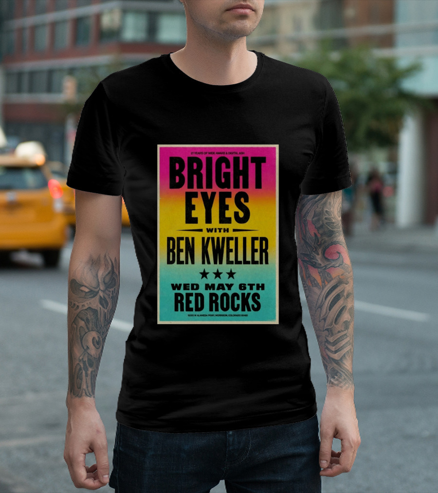 Bright Eyes Ben Kweller Red Rocks May 6 Morrison CO 21 Years Of Wide Awake Digital Ash T-Shirt