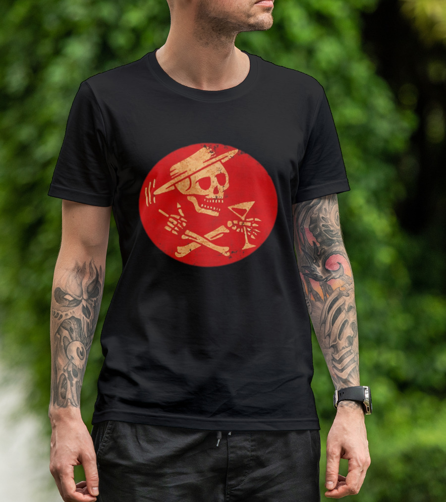 Social Distortion Skeleton Icon With Martini And Fedora In Red Circle T-Shirt