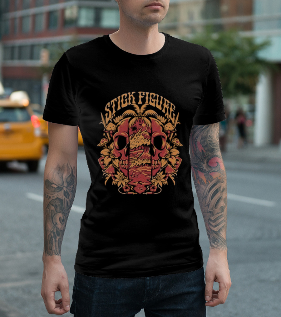 Stick Figure Lucid Coast Skull Palm Tree Fusion T-Shirt