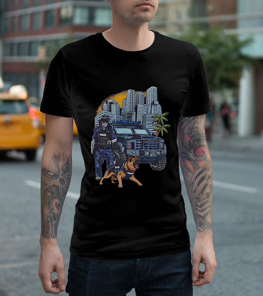 SWAT City Police K9 Unit Urban Patrol Scene T-Shirt