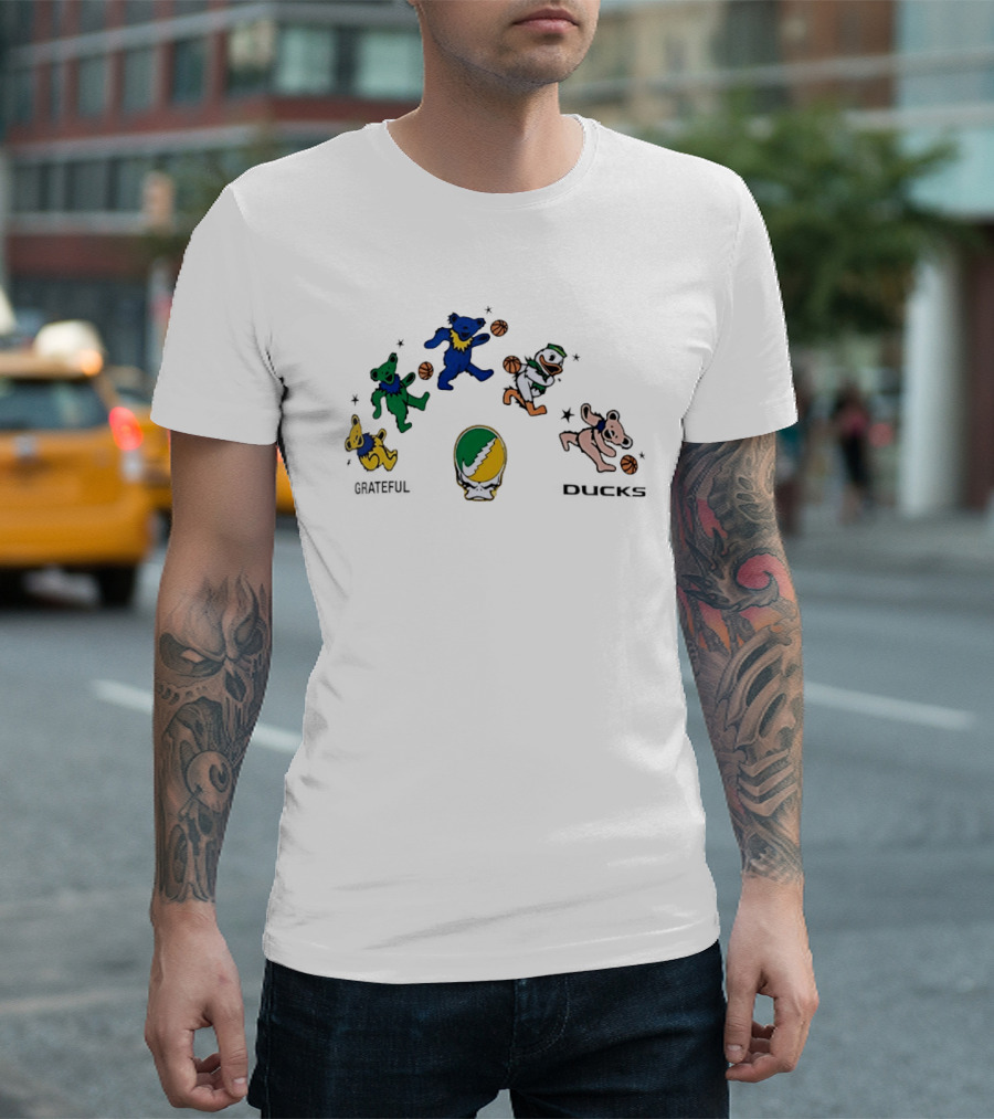 Grateful Dead Dancing Bears Oregon Ducks Basketball Collaboration T-Shirt