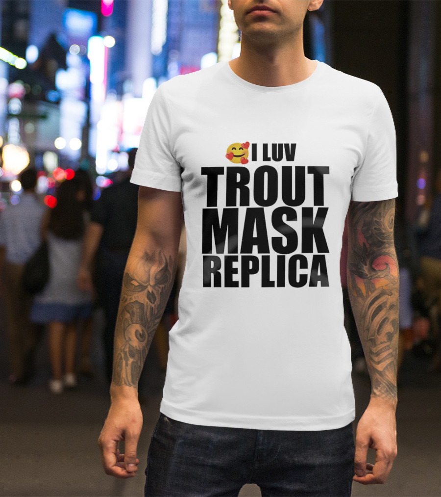 I Luv Trout Mask Replica Emoji Hearts T-Shirt