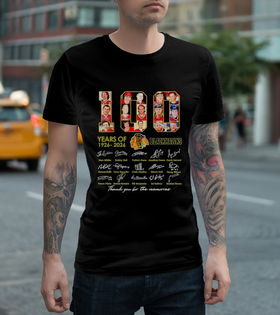 Chicago Blackhawks 100 Years 1926 2026 Thank You For The Memories Signatures T-Shirt