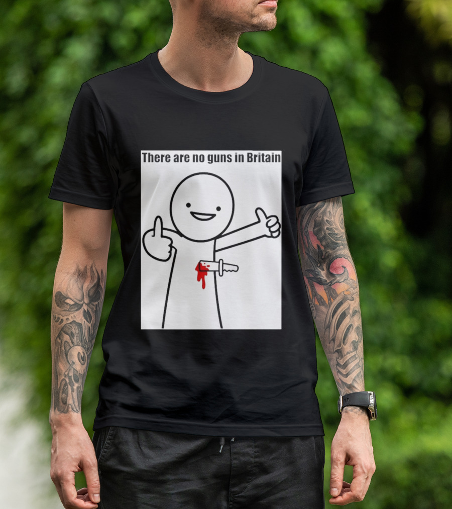 There Are No Guns In Britain Cartoon Knife Joke T-Shirt