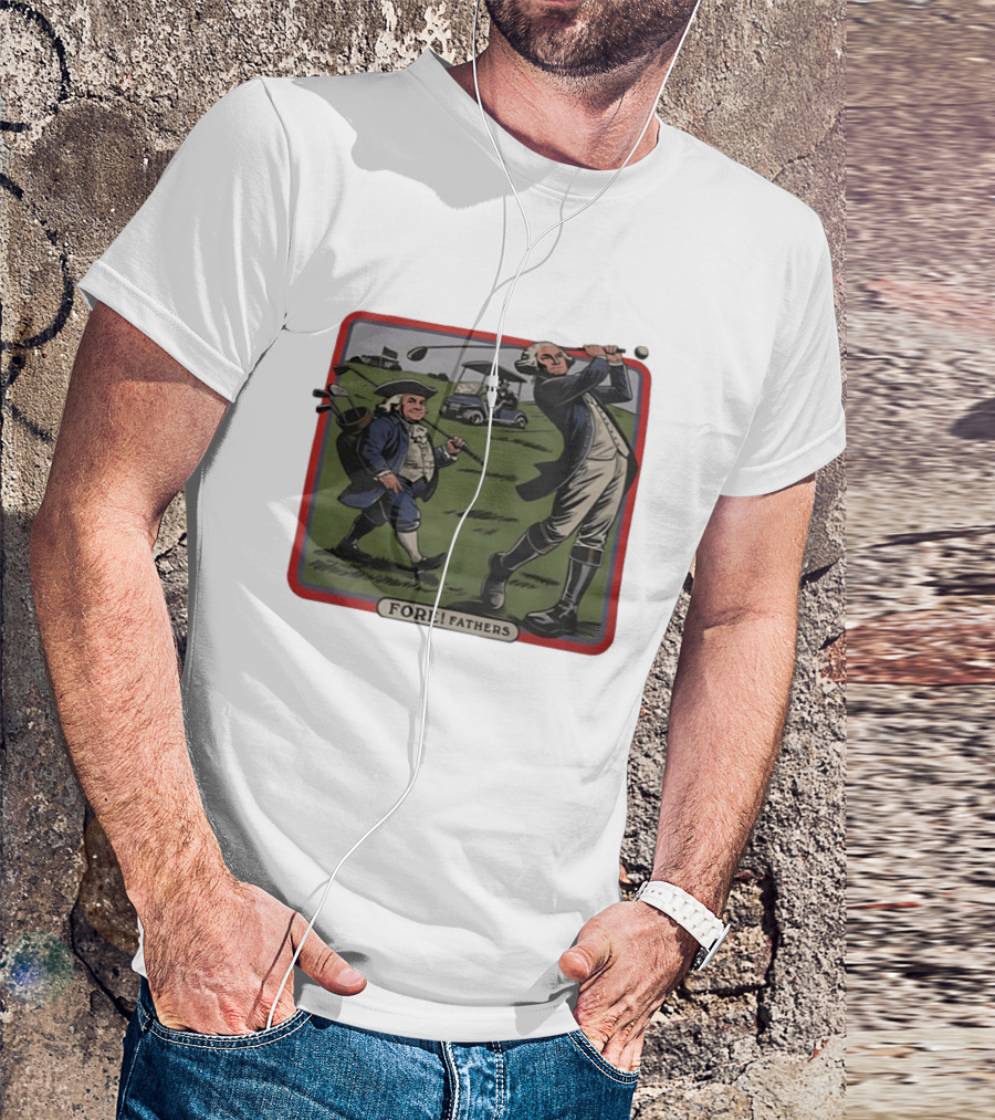 George Washington Benjamin Franklin Golf Cart Fore Fathers T-Shirt