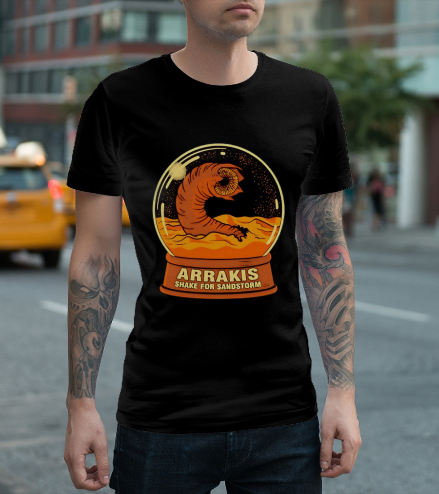 Arrakis Shake For Sandstorm Snow Globe Iconic Sandworm And Desert Scene T-Shirt