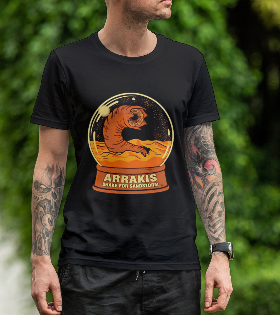 Arrakis Shake For Sandstorm Snow Globe Iconic Sandworm And Desert Scene T-Shirt