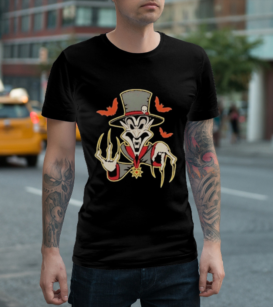 Insane Clown Posse Ringmaster Clown Top Hat Skeleton Bat Claws T-Shirt