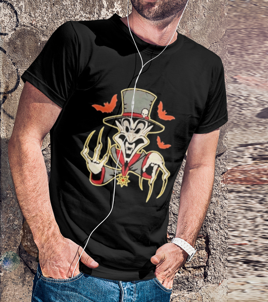 Insane Clown Posse Ringmaster Clown Top Hat Skeleton Bat Claws T-Shirt