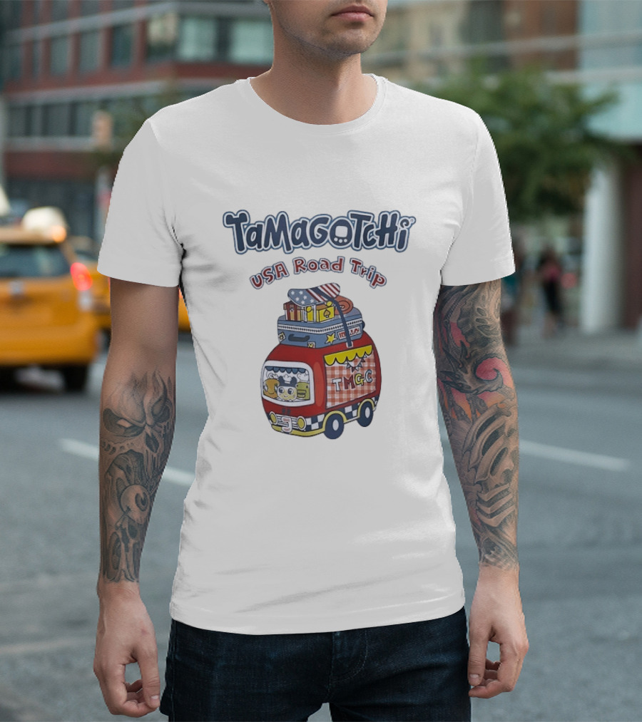Tamagotchi USA Road Trip TMGC Adventure Van With Luggage And Flag T-Shirt