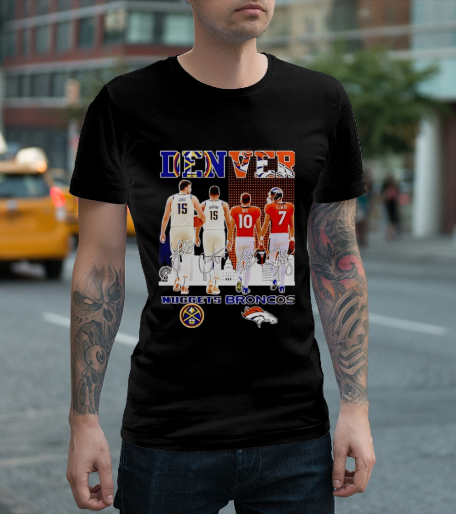 Denver Nuggets Broncos Jokic Anthony Nix Elway City Skyline Basketball Football T-Shirt