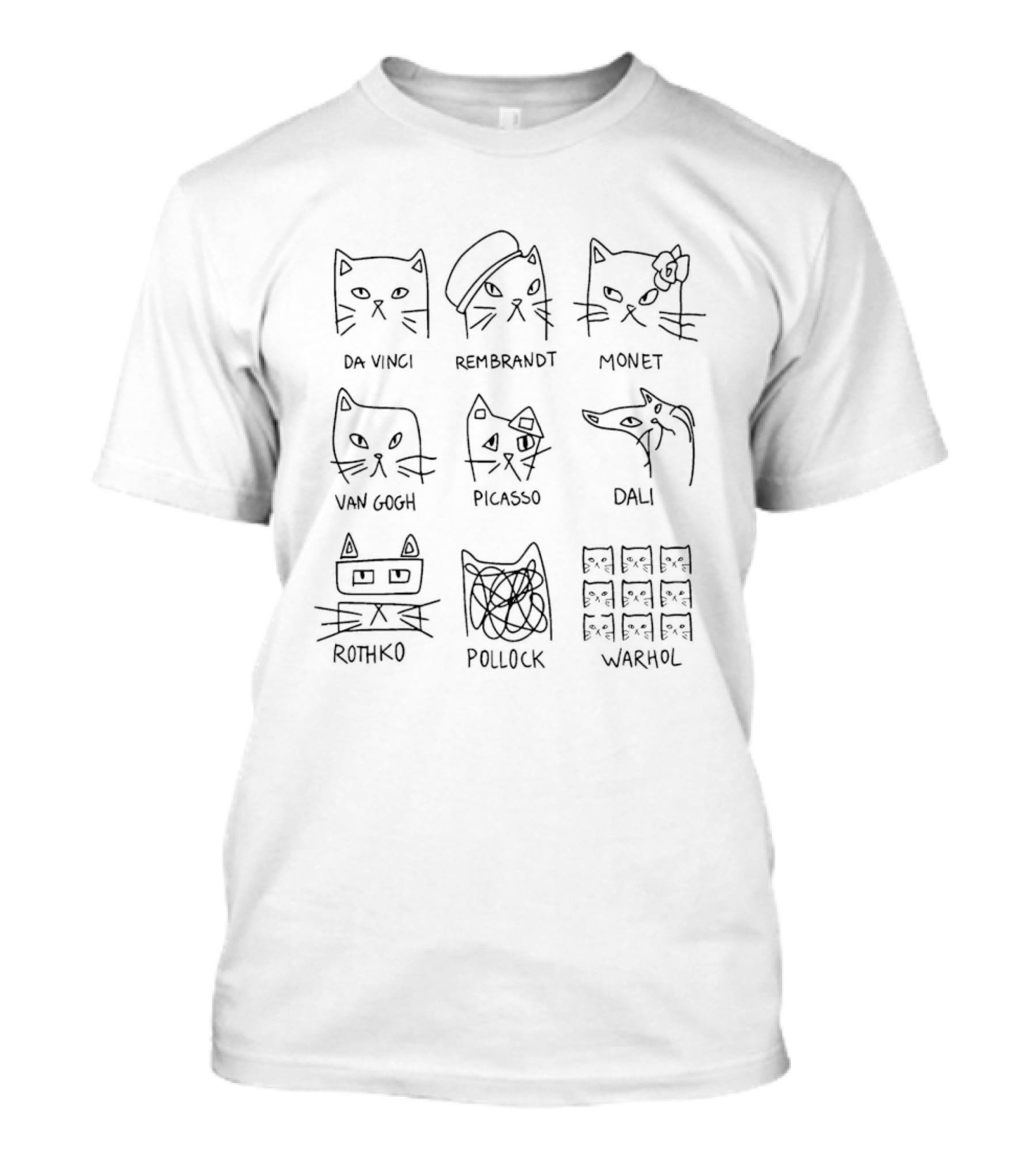 Da Vinci Rembrandt Monet Van Gogh Picasso Dali Hokusai Pollock Warhol Cats T-Shirt