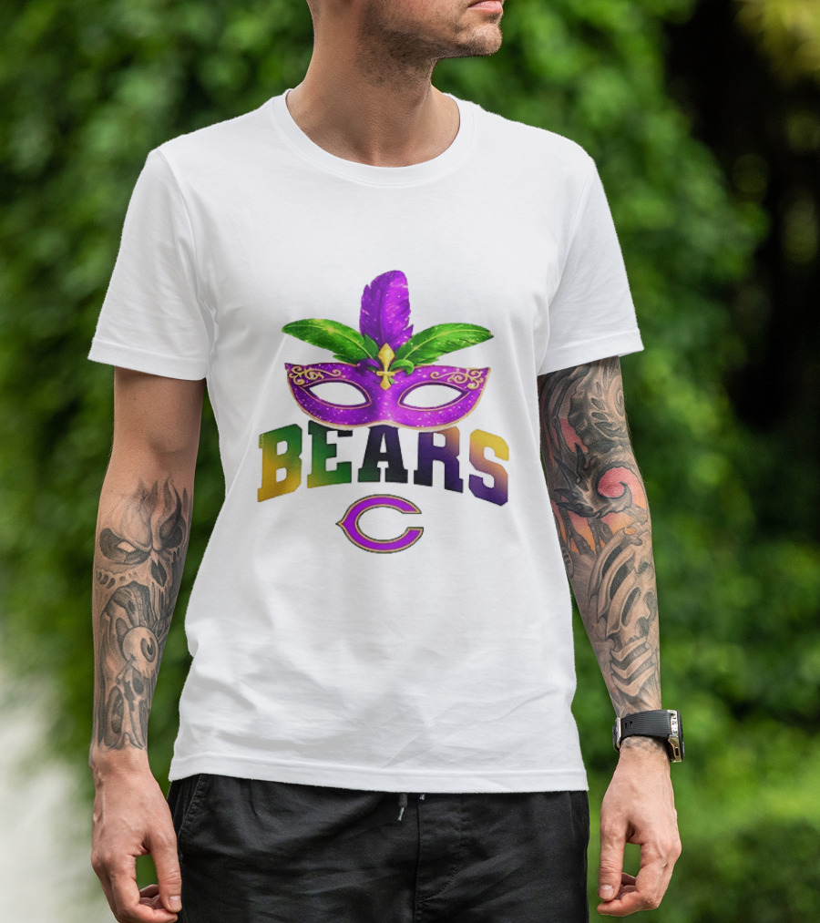 Chicago Bears Mardi Gras Mask Fleur De Lis Celebration T-Shirt