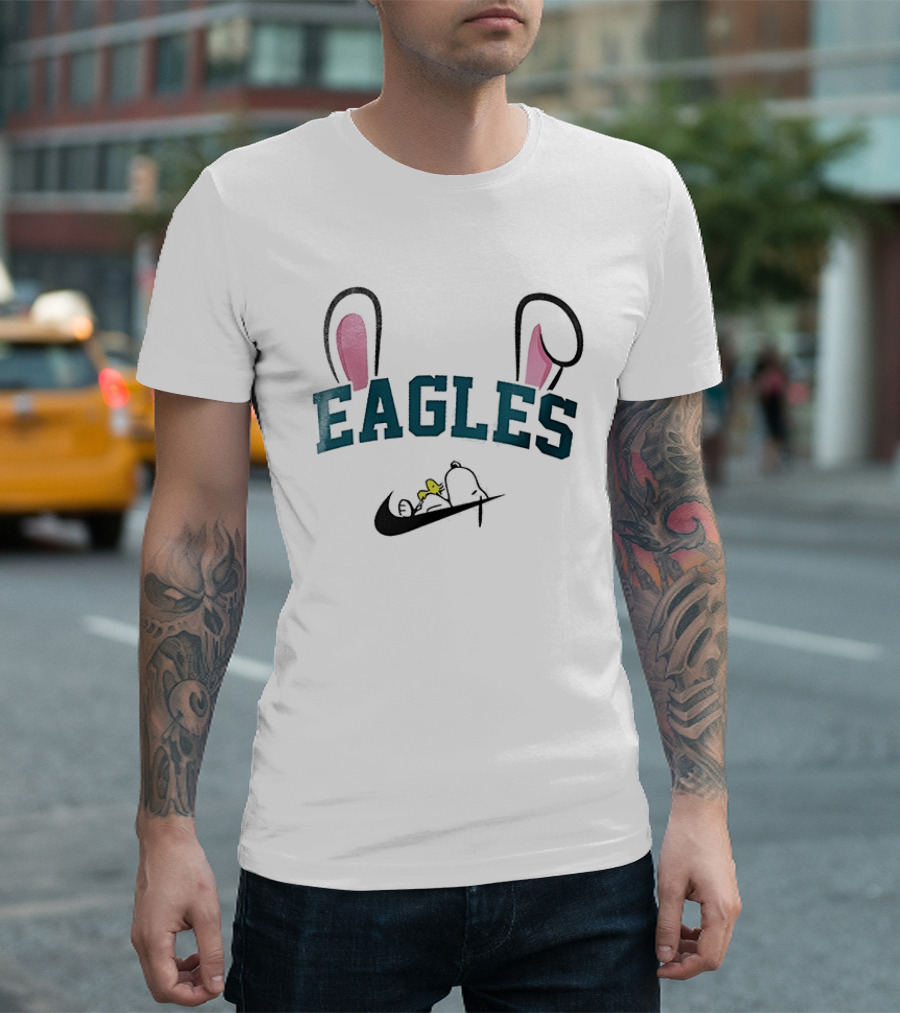 Eagles Peanuts Snoopy Woodstock Bunny Ears Easter T-Shirt