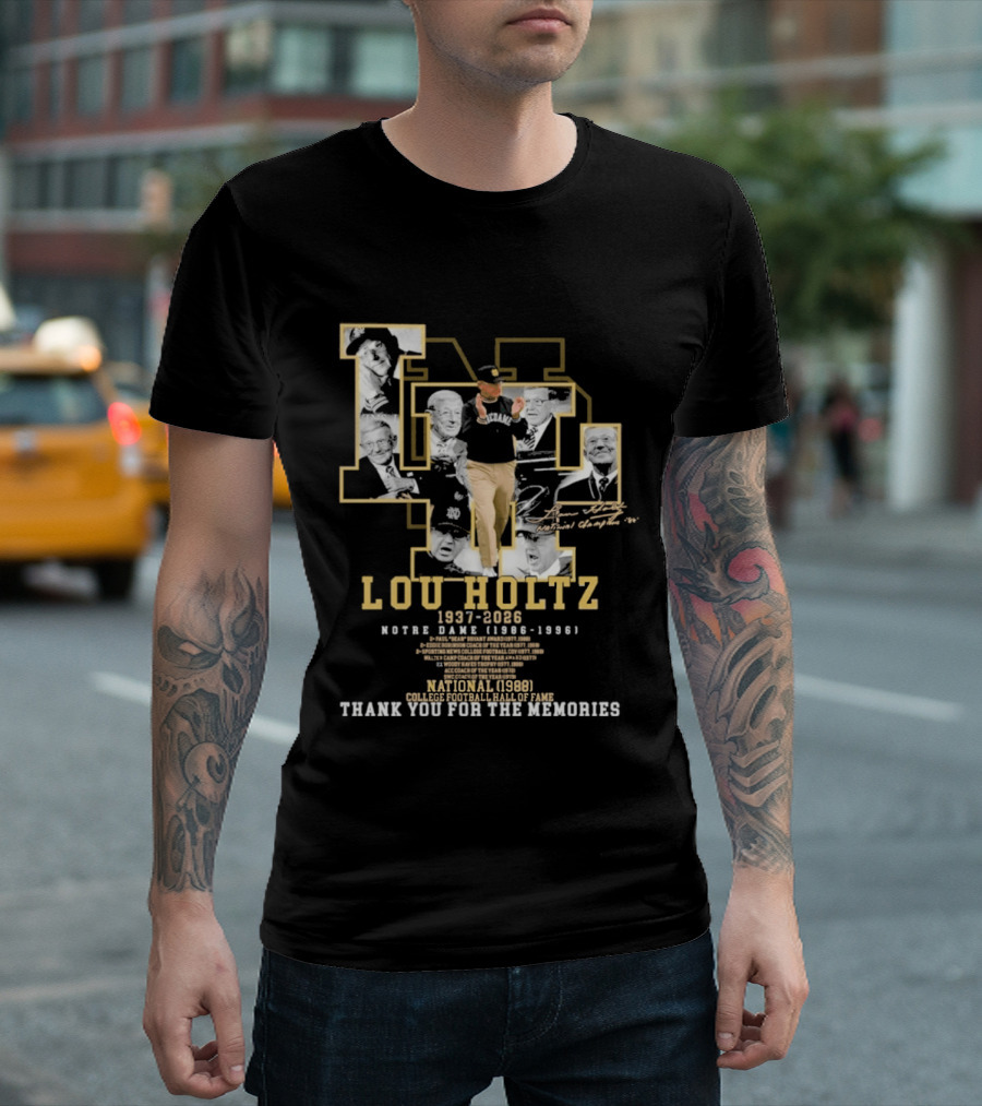 Notre Dame Lou Holtz 1937 2026 Thank You For The Memories College Football Hall Of Fame National Champions T-Shirt