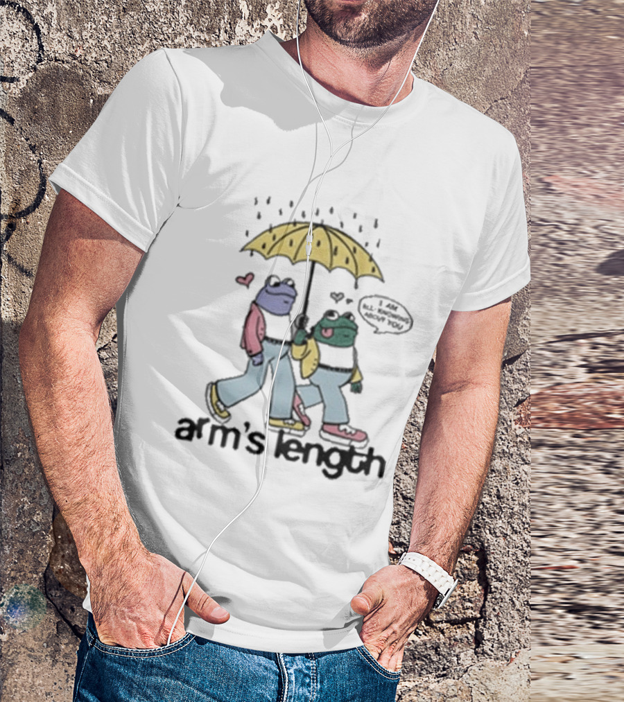 Arm's Length Frog And Toad Walking Under Umbrella With Love Hearts T-Shirt