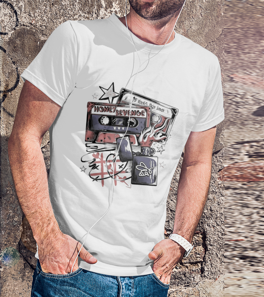Honey Revenge Mixtape Cassette Red Star Flame Dice Skull T-Shirt