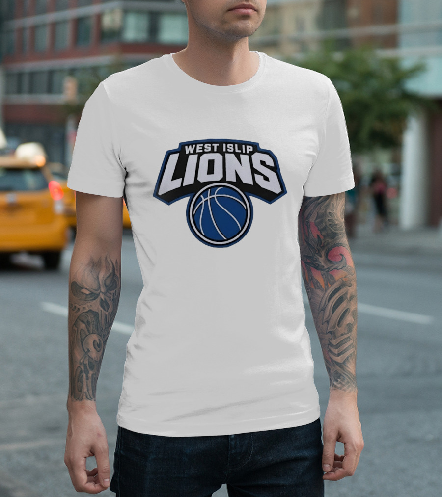 West Islip Lions Basketball Team Blue And White T-Shirt
