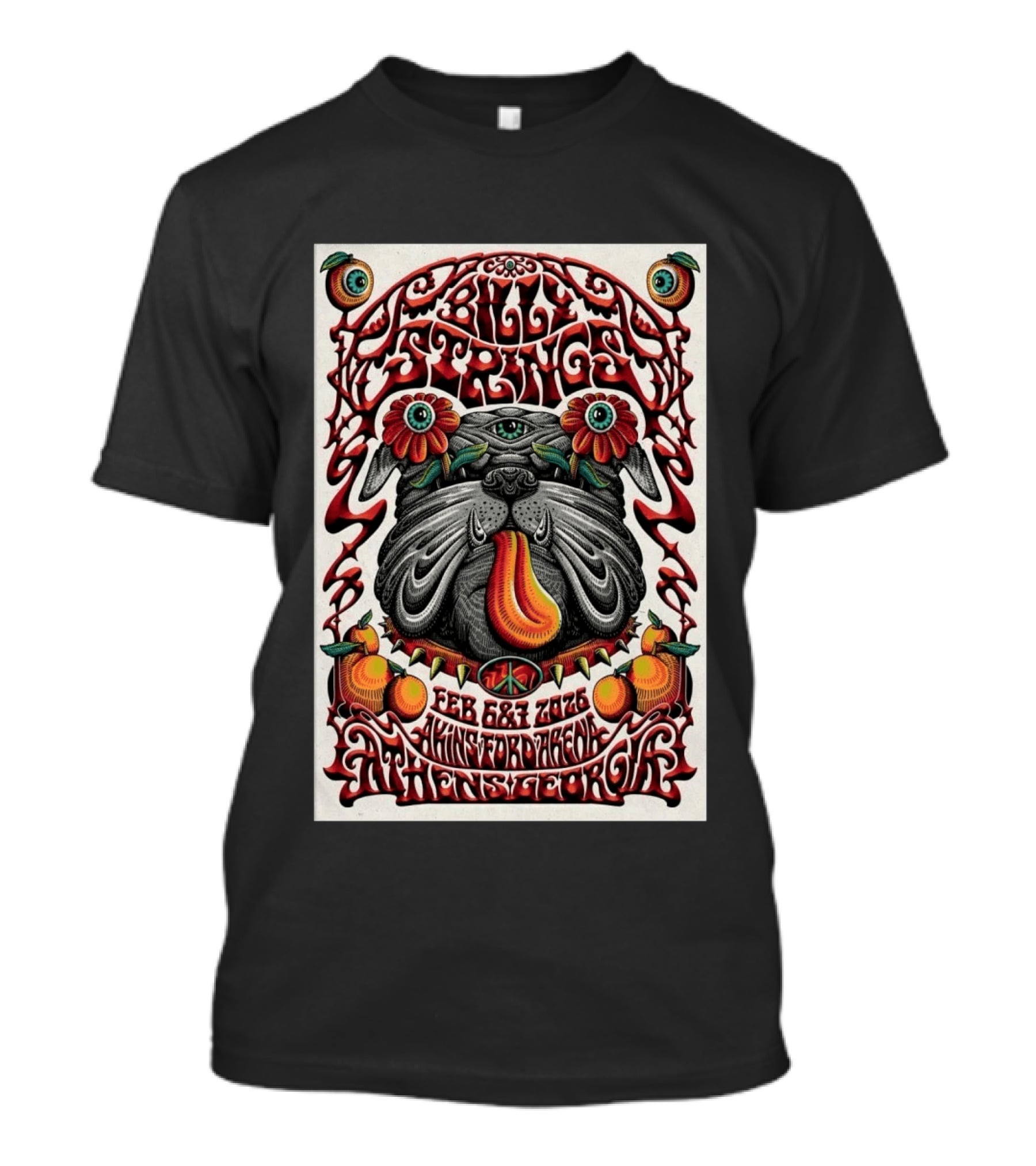 Billy Strings Feb 6 7 2026 Athens Georgia Akins Ford Arena Bulldog Psychedelic T-Shirt