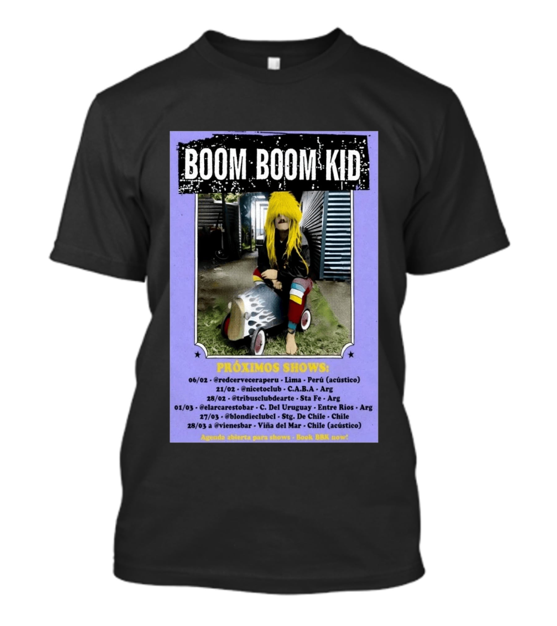 Boom Boom Kid Próximos Shows Tour 2026 Lima CABA Sta Fe Uruguay Chile T-Shirt