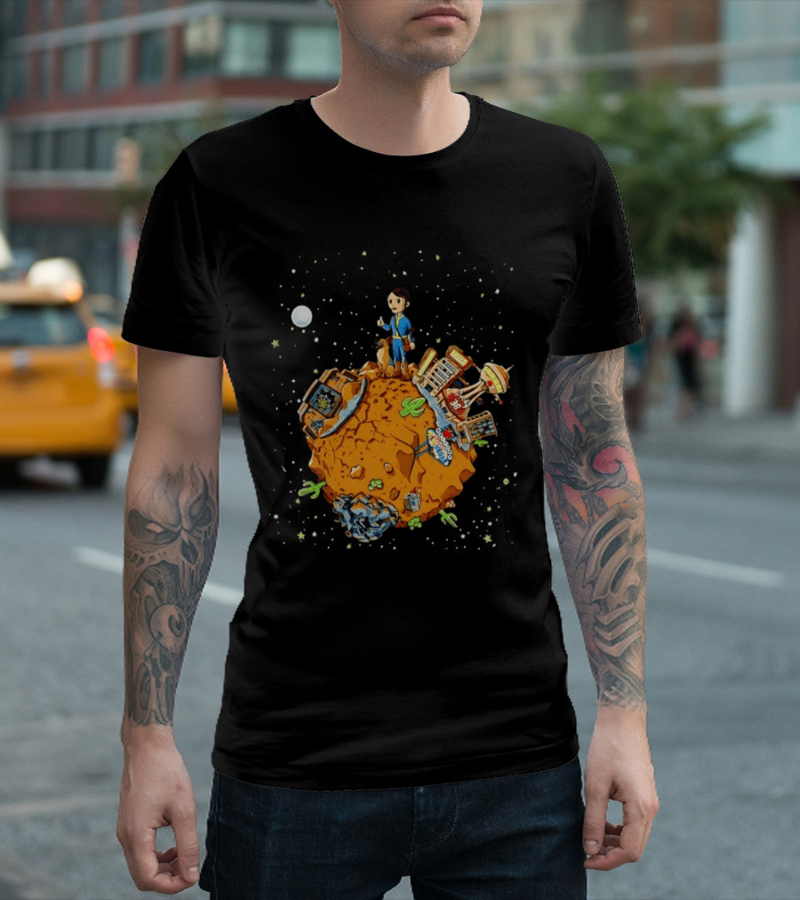 Vault Boy Vault Tec Corporation Welcome Las Vegas Planet Scene T-Shirt
