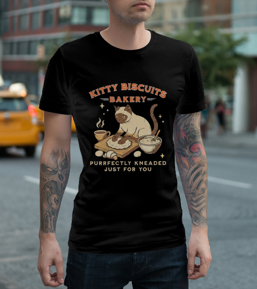Kitty Biscuits Bakery Purrfectly Kneaded Just For You Cat Baking T-Shirt