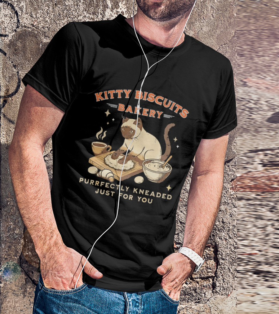 Kitty Biscuits Bakery Purrfectly Kneaded Just For You Cat Baking T-Shirt