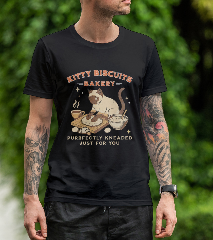 Kitty Biscuits Bakery Purrfectly Kneaded Just For You Cat Baking T-Shirt