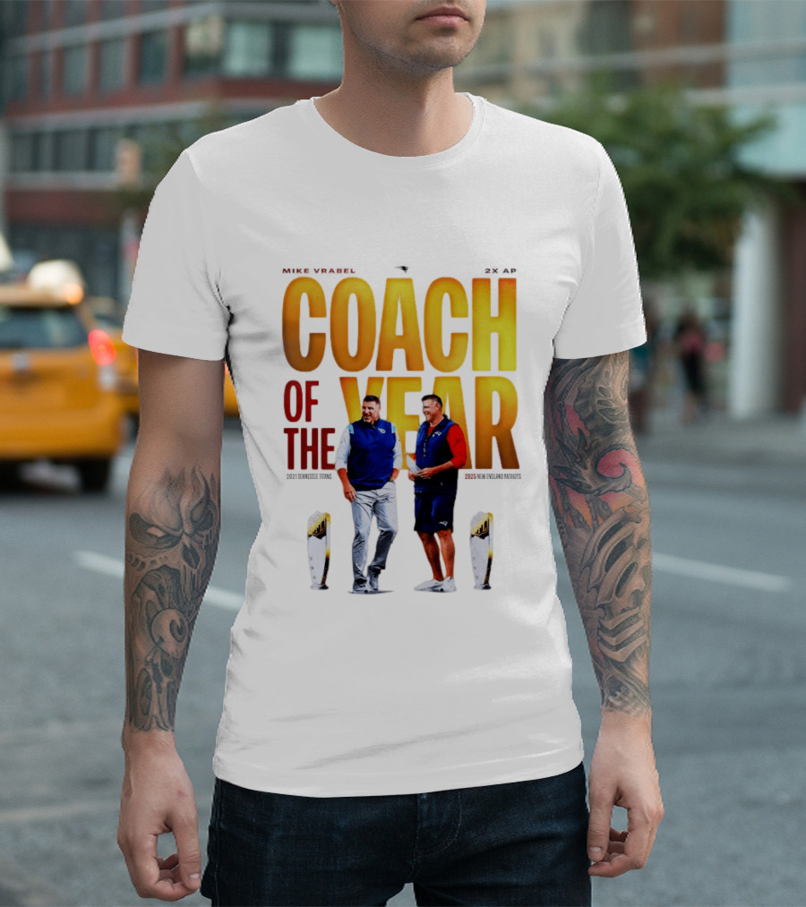 Mike Vrabel Coach Of The Year Highlight With Trophy T-Shirt