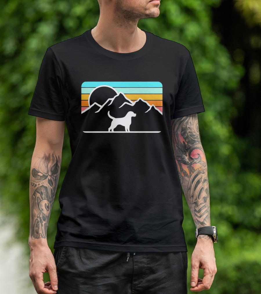 Dog With Mountain Retro Sunset T-Shirt