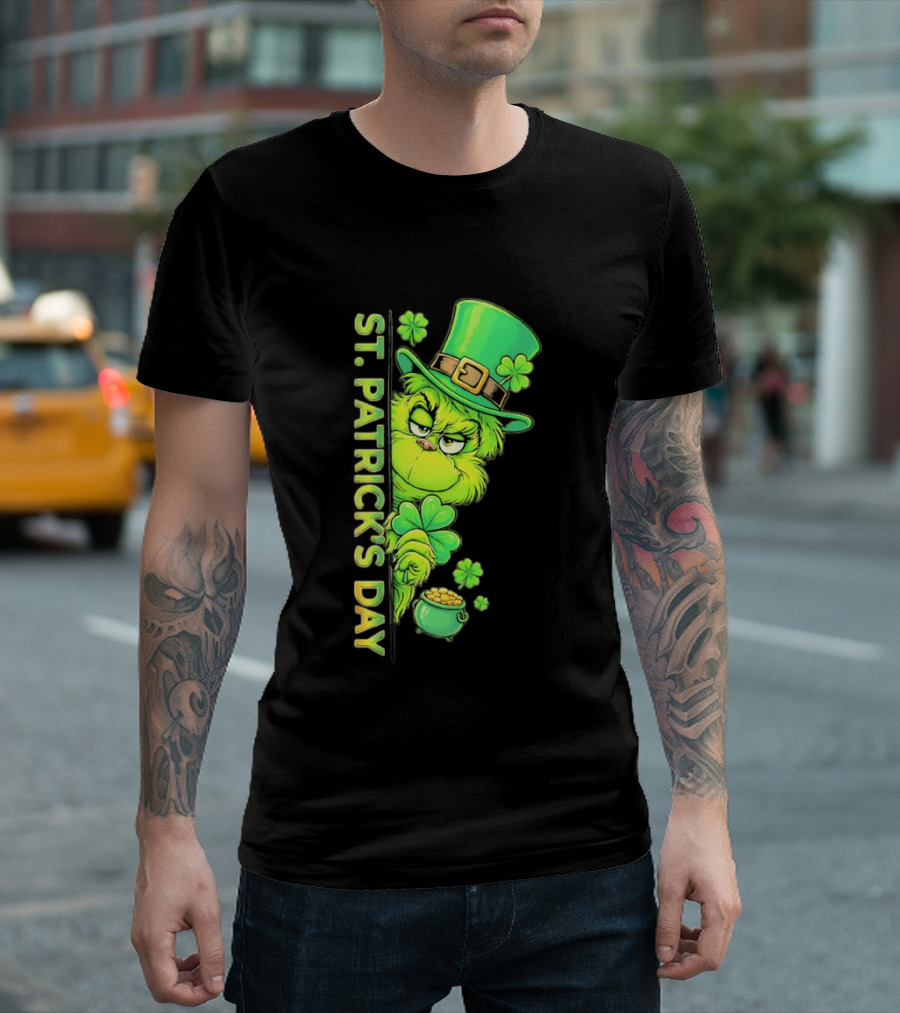 St. Patrick's Day Grinch With Leprechaun Hat And Gold Pot T-Shirt