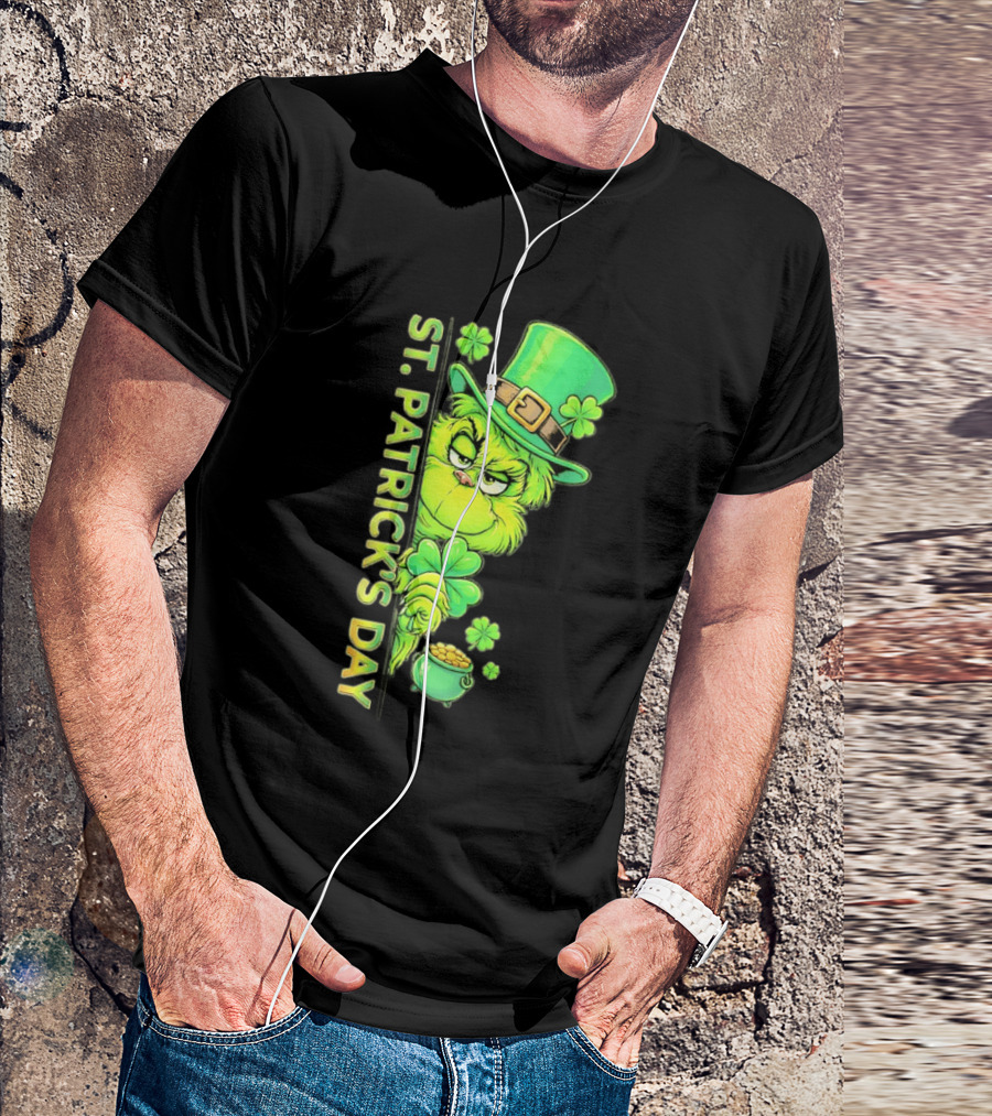 St. Patrick's Day Grinch With Leprechaun Hat And Gold Pot T-Shirt