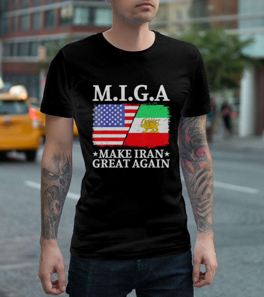 M.I.G.A Make Iran Great Again Half American Half Iranian Flags T-Shirt